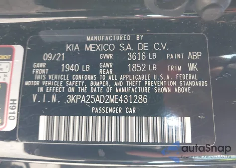 2021 Kia Rio 5-Door S from USA, damaged, VIN 3KPA25AD2ME431286